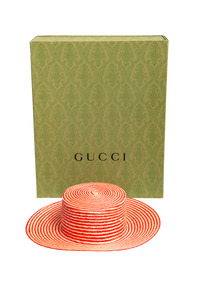 GUCCI STRIPED STRAW BOATER HAT BICOLOR