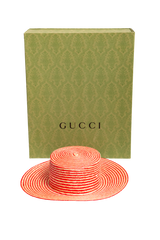 GUCCI STRIPED STRAW BOATER HAT BICOLOR