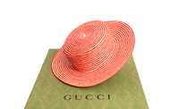 GUCCI STRIPED STRAW BOATER HAT BICOLOR