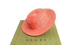 GUCCI STRIPED STRAW BOATER HAT BICOLOR