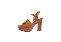 GUCCI PLATFORM SANDAL COSMOS SOFTY CALFSKIN WOODEN INTERLOCKING G CUIR - 37 BR