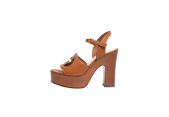 GUCCI PLATFORM SANDAL COSMOS SOFTY CALFSKIN WOODEN INTERLOCKING G CUIR - 37 BR