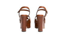 GUCCI PLATFORM SANDAL COSMOS SOFTY CALFSKIN WOODEN INTERLOCKING G CUIR - 37 BR