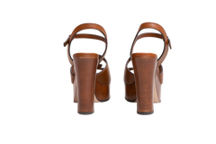 GUCCI PLATFORM SANDAL COSMOS SOFTY CALFSKIN WOODEN INTERLOCKING G CUIR - 37 BR