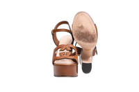 GUCCI PLATFORM SANDAL COSMOS SOFTY CALFSKIN WOODEN INTERLOCKING G CUIR - 37 BR