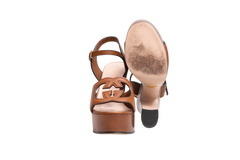 GUCCI PLATFORM SANDAL COSMOS SOFTY CALFSKIN WOODEN INTERLOCKING G CUIR - 37 BR