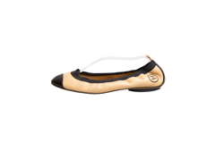CHANEL BALLET FLAT BEIGE AND BLACK TWO-TONE ELASTIC - 38 BR