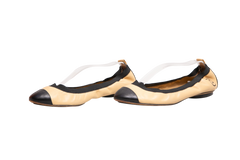 CHANEL BALLET FLAT BEIGE AND BLACK TWO-TONE ELASTIC - 38 BR