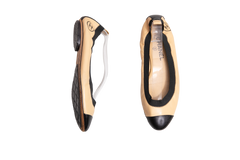 CHANEL BALLET FLAT BEIGE AND BLACK TWO-TONE ELASTIC - 38 BR