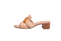 DIOR SANDAL DIOR 30 MONTAIGNE HEEL BLOCK CROCO EMBOSSED LEATHER BEIGE - 34 BR