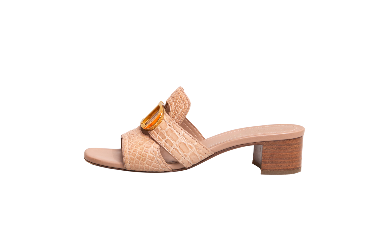 DIOR SANDAL DIOR 30 MONTAIGNE HEEL BLOCK CROCO EMBOSSED LEATHER BEIGE - 34 BR