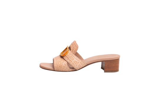 DIOR SANDAL DIOR 30 MONTAIGNE HEEL BLOCK CROCO EMBOSSED LEATHER BEIGE - 34 BR