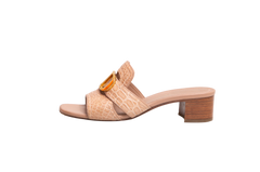 DIOR SANDAL DIOR 30 MONTAIGNE HEEL BLOCK CROCO EMBOSSED LEATHER BEIGE - 34 BR