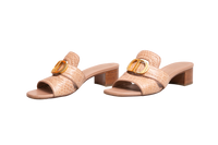 DIOR SANDAL DIOR 30 MONTAIGNE HEEL BLOCK CROCO EMBOSSED LEATHER BEIGE - 34 BR