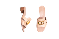 DIOR SANDAL DIOR 30 MONTAIGNE HEEL BLOCK CROCO EMBOSSED LEATHER BEIGE - 34 BR