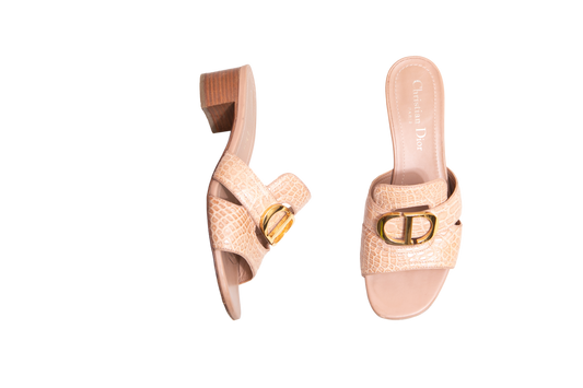 DIOR SANDAL DIOR 30 MONTAIGNE HEEL BLOCK CROCO EMBOSSED LEATHER BEIGE - 34 BR