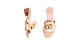 DIOR SANDAL DIOR 30 MONTAIGNE HEEL BLOCK CROCO EMBOSSED LEATHER BEIGE - 34 BR