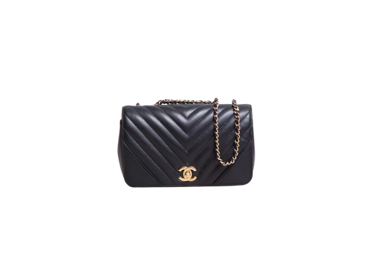 CHANEL STATEMENT MINI FLAP BAG CHEVRON BLACK