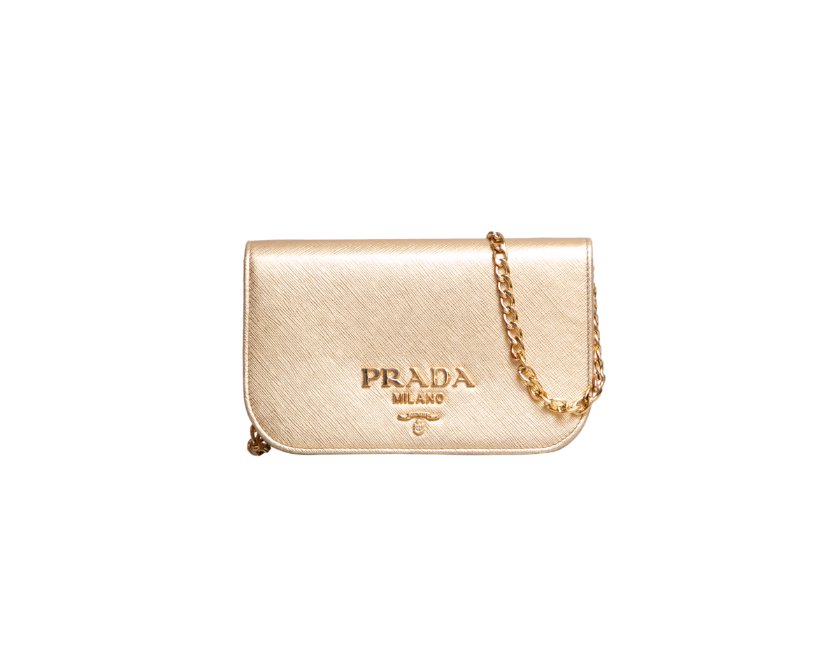 PRADA SAFFIANO LUX BANDOLIERA METALLIC GOLD