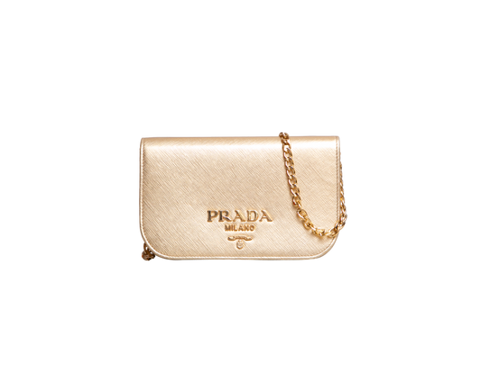 PRADA SAFFIANO LUX BANDOLIERA METALLIC GOLD