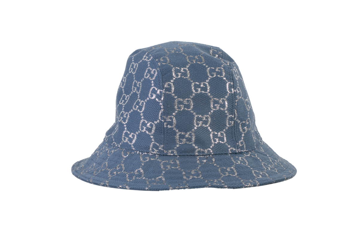 GUCCI LAMÉ BUCKET HAT LIGHT BLUE & NIGHT