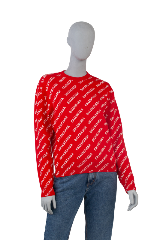 BALENCIAGA SWEATER WITH LOGO OVERSIZED RED