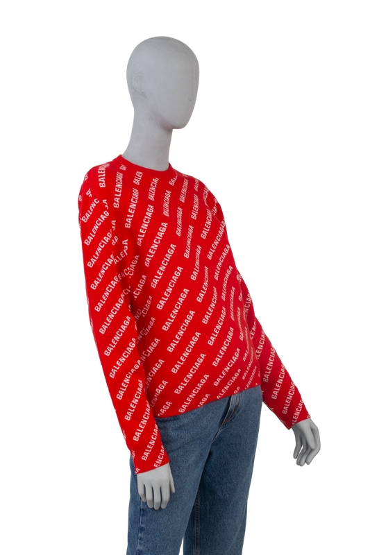 BALENCIAGA SWEATER WITH LOGO OVERSIZED RED