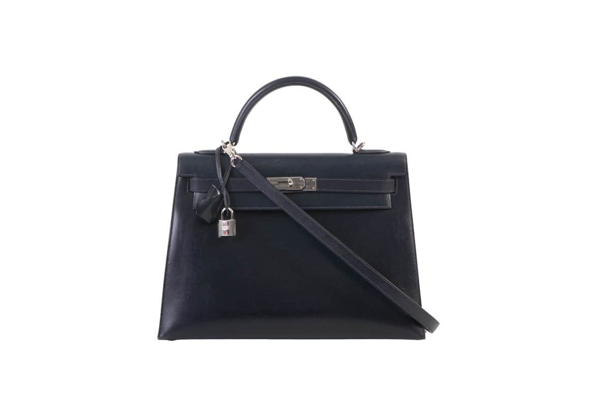 HERMÈS KELLY 32 MIDNIGHT SWIFT HARDWARE SILVER