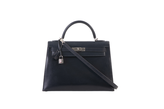 HERMÈS KELLY 32 MIDNIGHT SWIFT HARDWARE SILVER