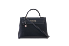 HERMÈS KELLY 32 MIDNIGHT SWIFT HARDWARE SILVER