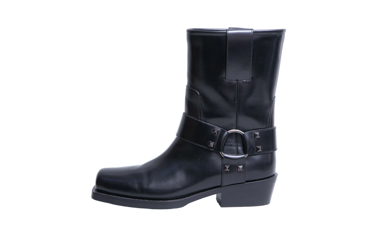 VALENTINO BOOTS ROCKSTUD BIKER ALL BLACK - 38 BR