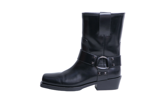 VALENTINO BOOTS ROCKSTUD BIKER ALL BLACK - 38 BR