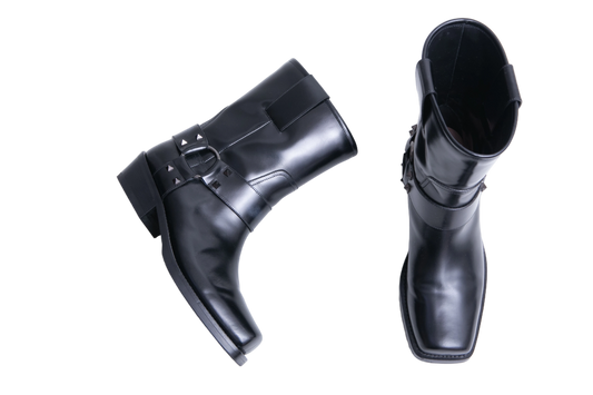 VALENTINO BOOTS ROCKSTUD BIKER ALL BLACK - 38 BR