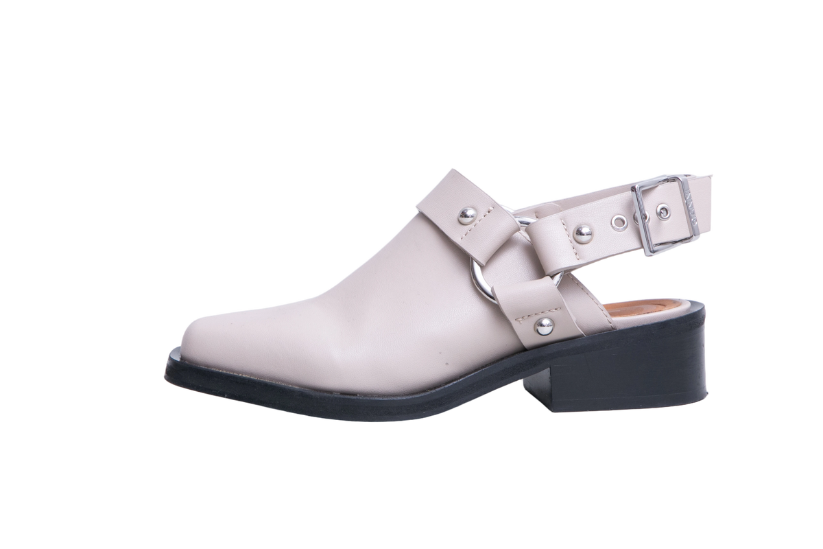 GANNI SLINGBACK BIKER MULES BEIGE - 38 BR