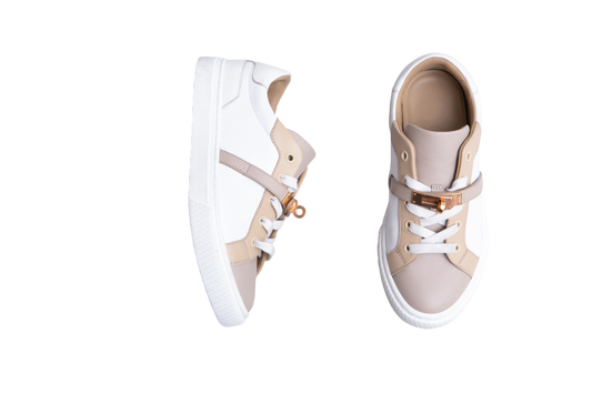 HERMÈS SNEAKER DAY BUCKLE KELLY BEIGE AND WHITE - 34 BR