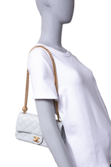 CHANEL RECTANGLE MINI LAMBSKIN SHINY LIGHT GRAY AND CHAIN GOLD