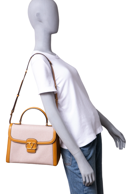 VALENTINO 9 TO 5 TOP HANDLE CANVAS IN NATURAL