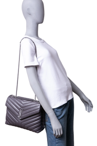 YSL LOULOU MEDIUM CHEVRON GRAY