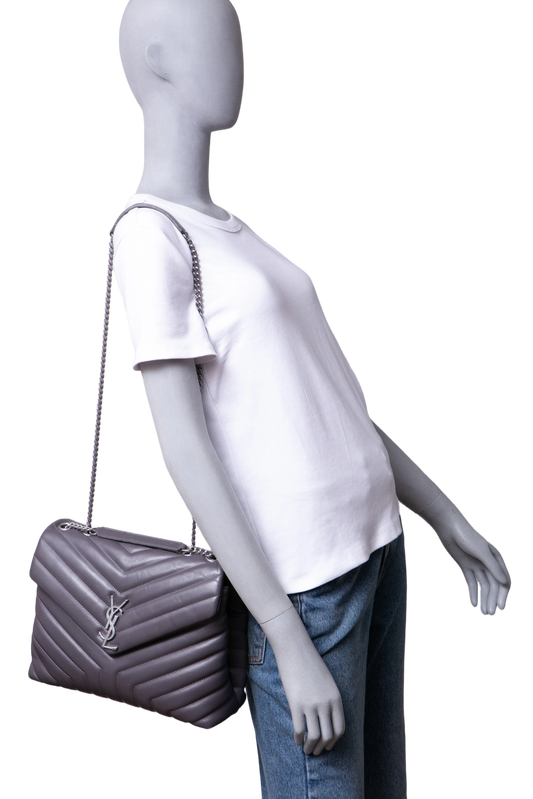 YSL LOULOU MEDIUM CHEVRON GRAY