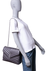 YSL LOULOU MEDIUM CHEVRON GRAY