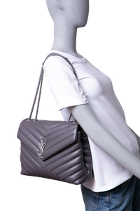 YSL LOULOU MEDIUM CHEVRON GRAY