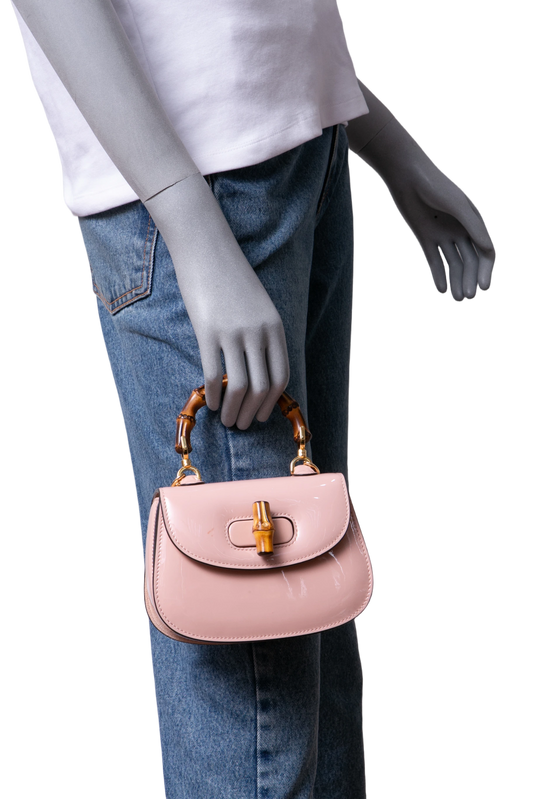 GUCCI BAMBOO 1947 MINI BAG IN LIGHT PINK PATENT
