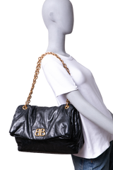 BALENCIAGA MONACO SMALL CHAIN BAG BLACK 2023