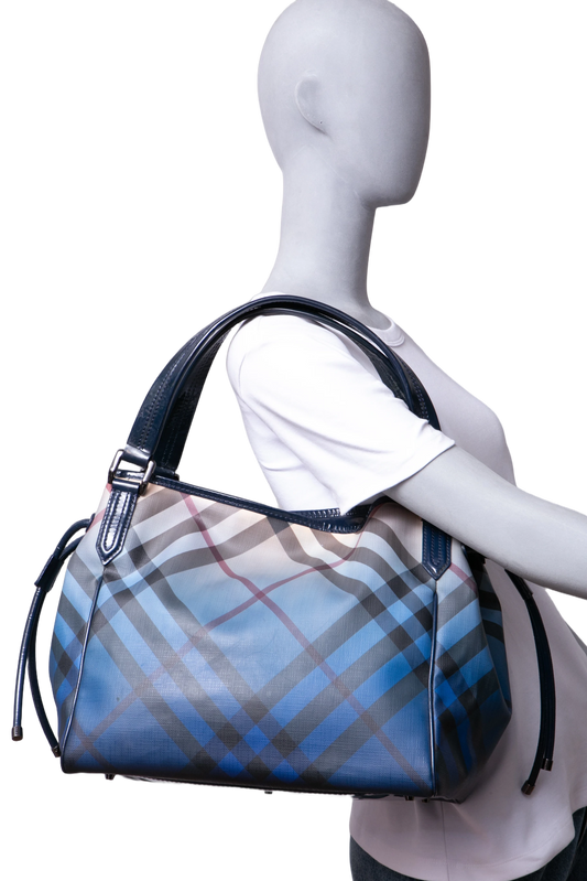 BURBERRY OMBRE SUPERNOVA CHECK BILTMORE TOTE BLUE