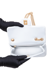 CHANEL RECTANGLE MINI LAMBSKIN SHINY LIGHT GRAY AND CHAIN GOLD