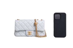 CHANEL RECTANGLE MINI LAMBSKIN SHINY LIGHT GRAY AND CHAIN GOLD