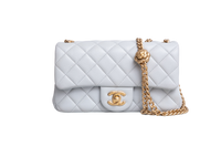 CHANEL RECTANGLE MINI LAMBSKIN SHINY LIGHT GRAY AND CHAIN GOLD
