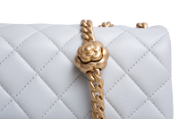 CHANEL RECTANGLE MINI LAMBSKIN SHINY LIGHT GRAY AND CHAIN GOLD