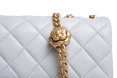 CHANEL RECTANGLE MINI LAMBSKIN SHINY LIGHT GRAY AND CHAIN GOLD