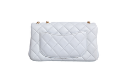 CHANEL RECTANGLE MINI LAMBSKIN SHINY LIGHT GRAY AND CHAIN GOLD